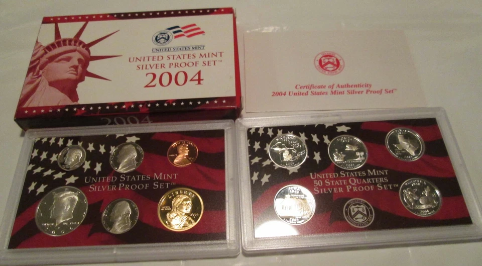 Juego de prueba de plata 2004 a 2007 certificado de autenticidad de Estados Unidos como nuevo 4 juegos de plata con cuartos de plata Foto 3 de 4