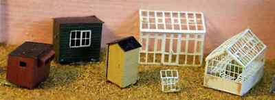 6 Greenhouses garden sheds A49 UNPAINTED N Gauge Scale Langley Models Kit 1/148