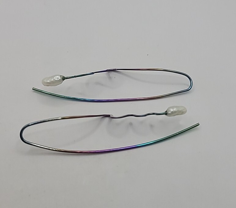 Rainbow Titanium Drop Dangle Earrings Baroque Pea… - image 4