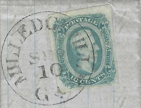 US 1863 CIVIL WAR FOLDED LETTER WITH NEAT MILLEDGEVILLE CANCEL TYING 10 CENT - Image 2 of 3