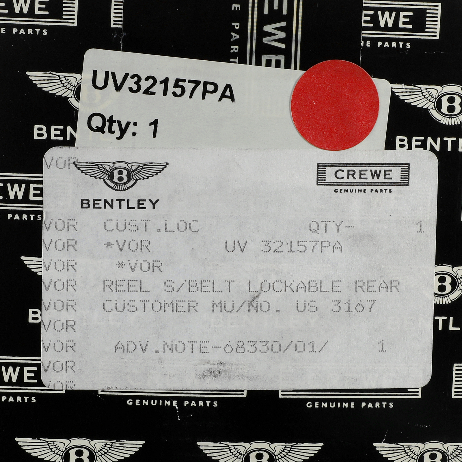 GENUINE BENTLEY ROLLS ROYCE Right Rear Seat Belt And Retractor Black UV32157PA