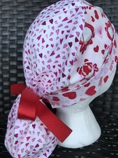Cupid 💘 Valentine’s Day Ponytail Fold over Scrub Cap Hat Womens 🇺🇸 USA Made