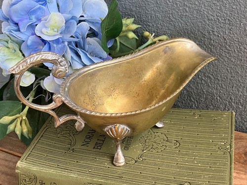 Antique metal gravy or sauce boat - brass & silver plated./11 - Picture 5 of 9