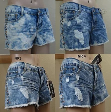 NWT REWASH distressed denim blue/white stud sides frayed edge mini shorts,3,5,9
