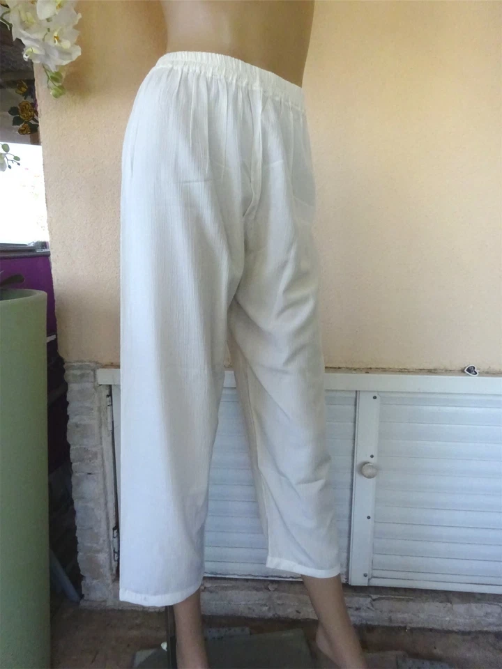  PANTACOURT FLUIDE D'ETE BLANC TAILLE EXTENSIBLE100 % VISCOSE  T M 38/40/42 - Photo 2/4