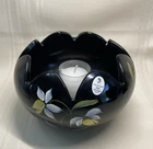 FENTON MIDNIGHT GARDEN BLACK FLORAL BOWL HANDPAINTED SIGNED V.L. ANDERSON Candle