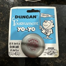 Vintage Duncan Wood Super Yo-Yo -Tournament - Silver/Red On Card - Never Used