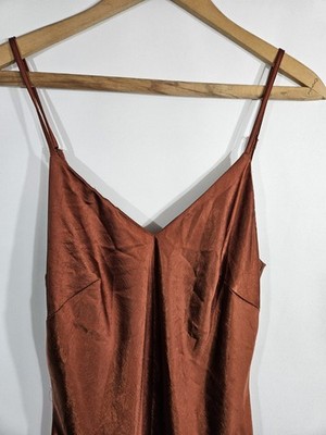 copper satin midi dress Storybook Charm Smocked Satin Midi Dress in Copper