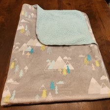Cloud Island BABY BLANKET Mountains Trees Gray Blue Velour Sherpa 30x40 Target