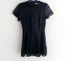 Blu Pepper Black Lace Cocktail Dress Size Medium Lined Back Zip Short Sleeves