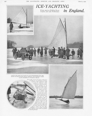 Ice Yachting on Lake Windermere Vintage Print 1929