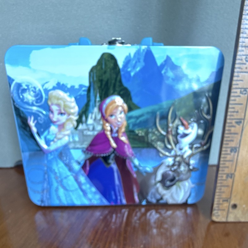 Disney Frozen Metal Tin Lunchbox w/ Handle & Latch, Elsa Anna Olaf, Blue