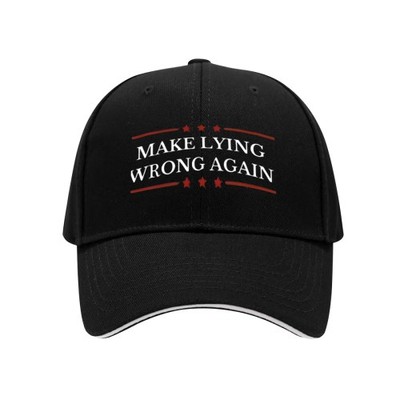 MAKE LYING WRONG AGAIN Printed Adjustable Baseball Cap-Retro Black Trucker Hat,L