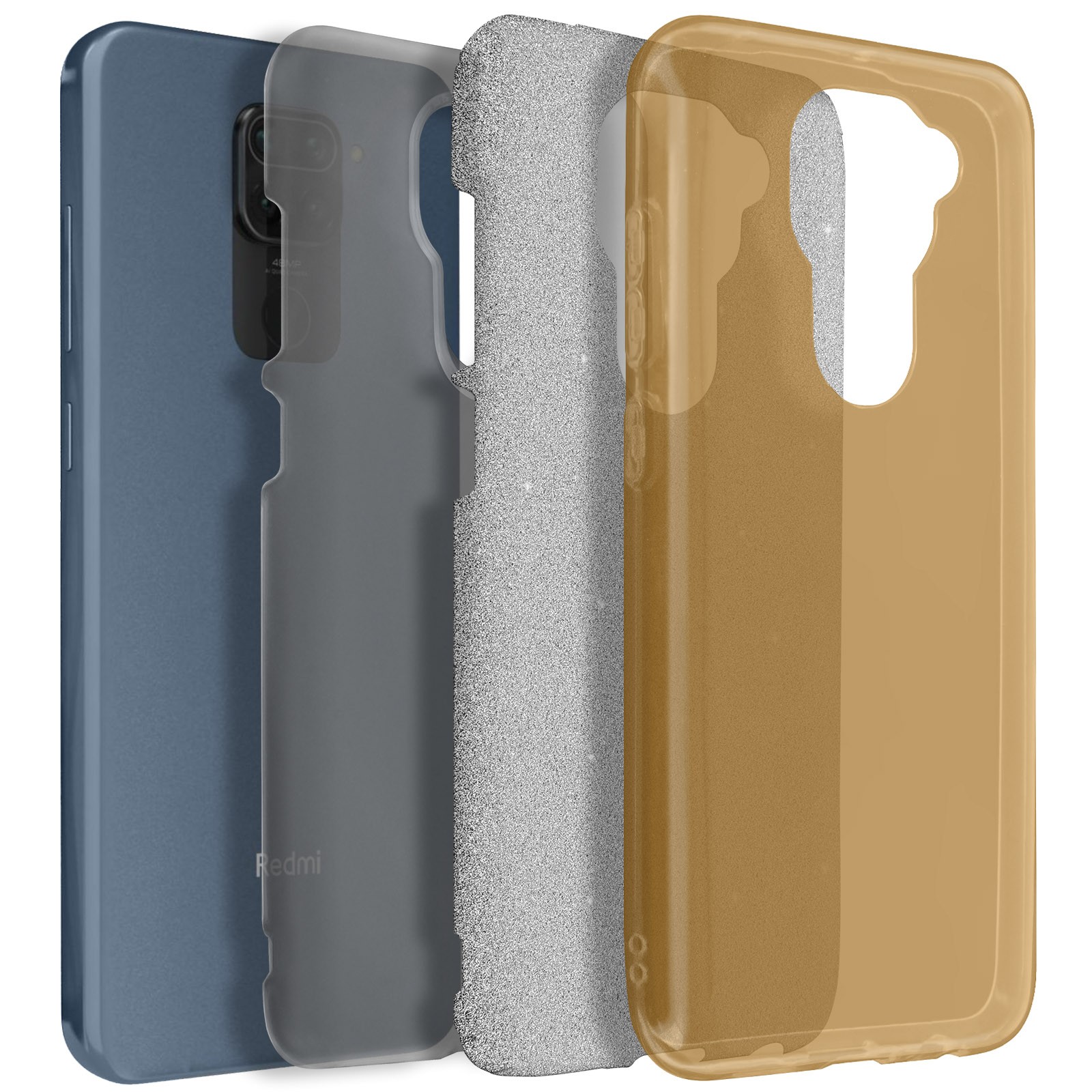 Coque Xiaomi Redmi Note 9 paillettes or antichoc silicone avec collier