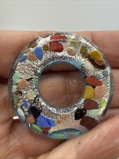New Silver Foil Lampwork Glass Donut Pendants 40mm - Item 212
