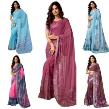 Women's Cotton Linen Printed Ready to Wear Saree with Blouse, One Minute Saree