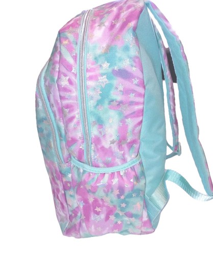 Justice Tie Dye Backpack School Book Bag Girls Shimmer Pink Purple Blue Pompom - Picture 3 of 13