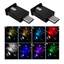 USB Type C LED Ambient Light, 8 Colors RGB LED Car Atmosphere Lamp with 2PCS