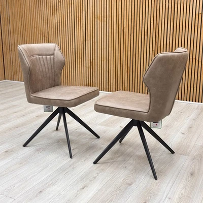 Furniture Village ‘Aydin’ Pair of Swivel Dining Chairs Tan Brown Faux Leather - Image 1 of 4