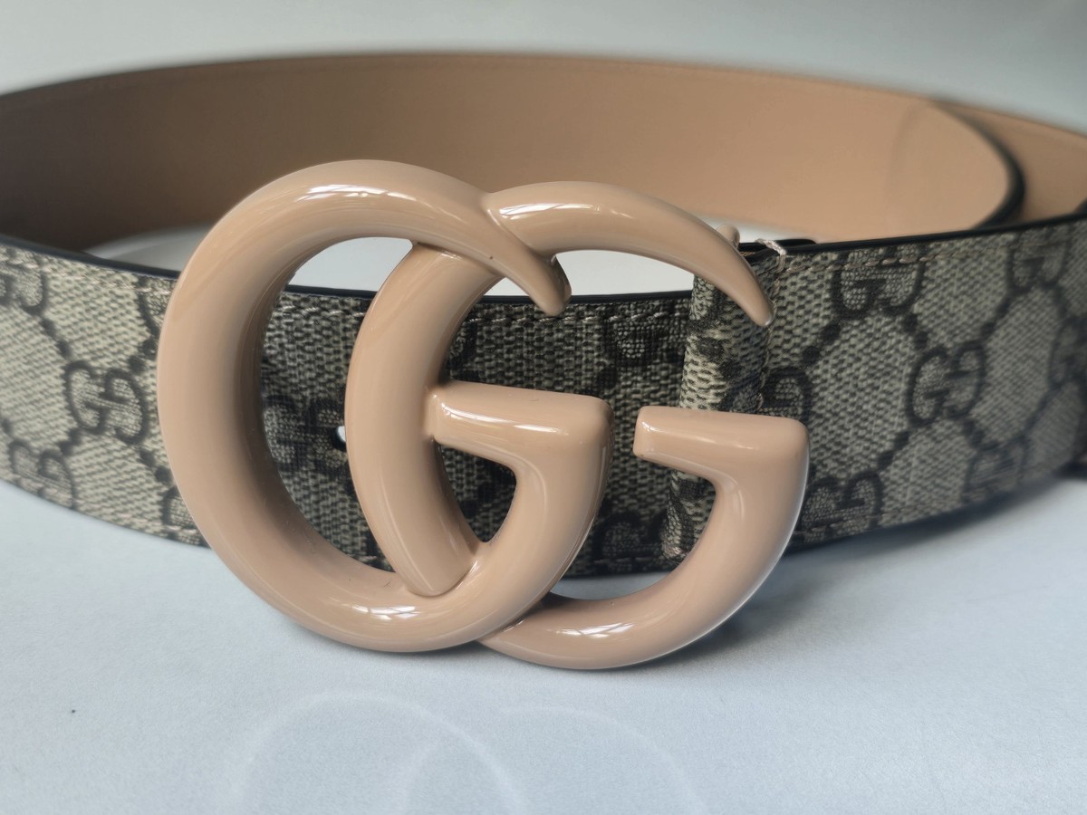 Gucci GG Marmont Supreme G Print Belt 65 26 Beige Camel Tan Buckle