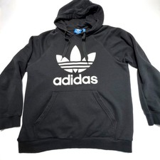 Adidas Originals Trefoil Hoodie Black Pullover Sweatshirt Men's Large Logo