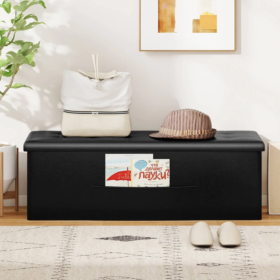 Costway 45"x15"x15" Large Folding Storage Faux Leather Ottoman Pouffe Box Stool - Image 3 of 4