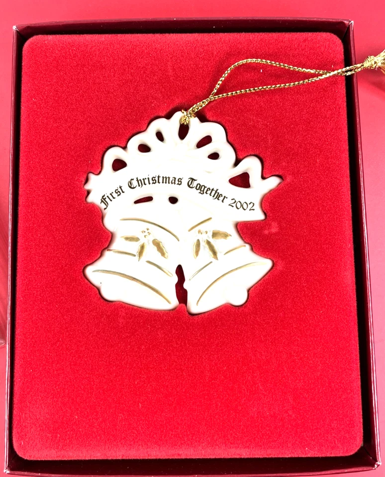 Lenox 2002 First Christmas Together Wedding Bell Ornament with Gold Accents - Image 2 of 4