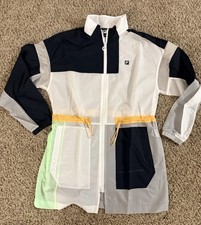 Fila s Kaya women's 90s-inspired color-block windbreaker long anorak jacket.
