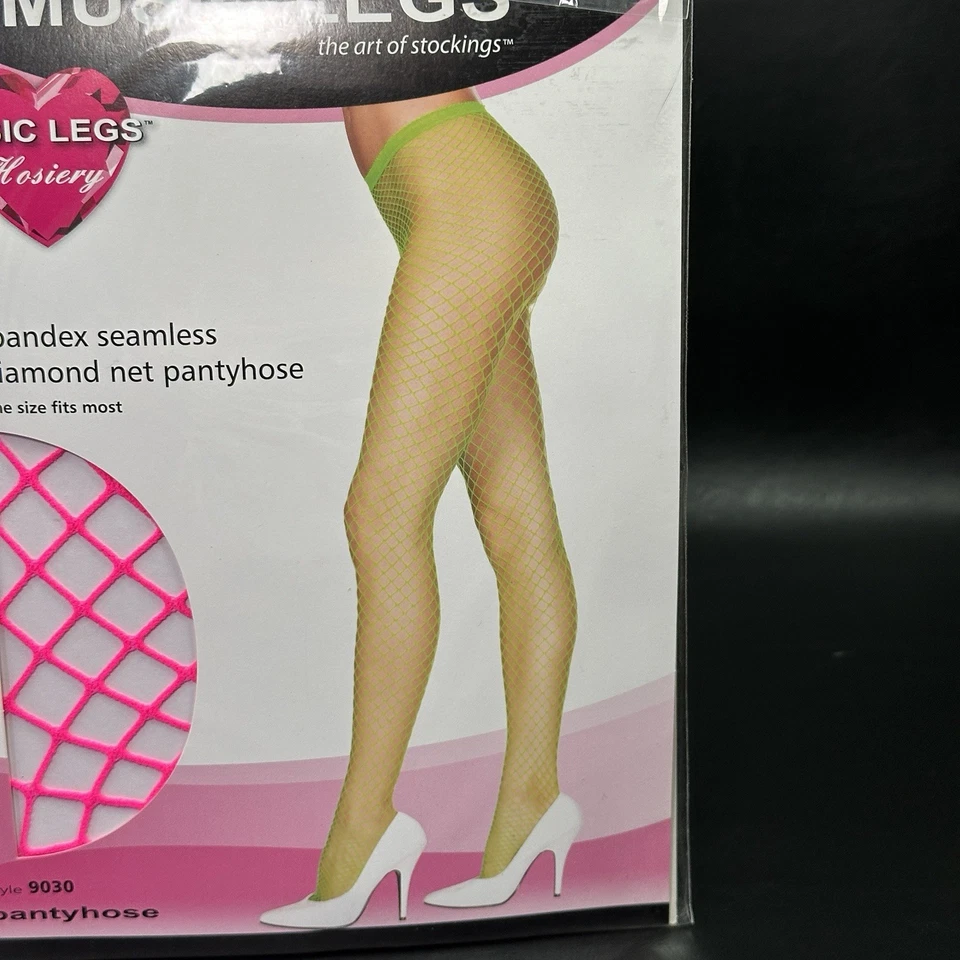 Meia-calça Fishnet rosa neon tamanho único rede diamante fantasia festival Halloween - Imagem 3 de 4