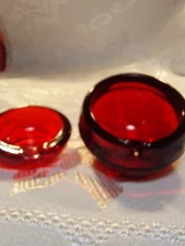 Vintage Viking Glass Atomic Orb & Satellite Ashtray Ruby Red MCM 