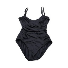 Jantzen Classics Swimsuit Womens 12 Black V Neck Adjustable Strap One Piece