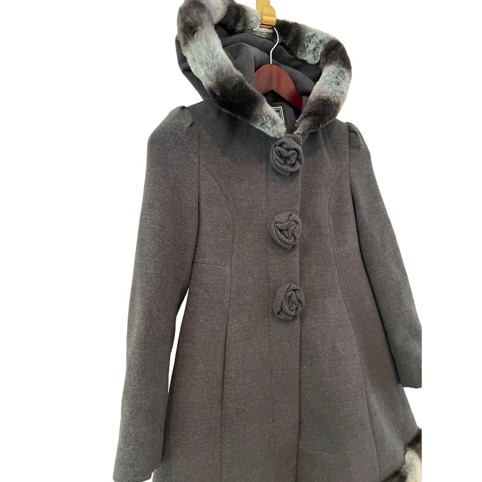 Rothschild Charcoal Gray Chinchilla Trim Hooded Skating Dress Jacket 8 - Image 4 of 4