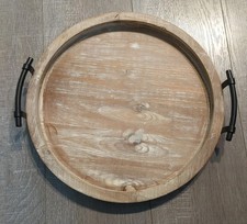 Beaded Round Wooden Coffee Table Tray With Handles Home Decor NWT