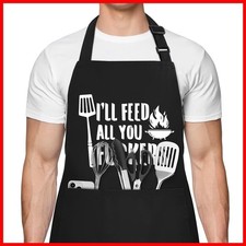 Funny Aprons for Men I'll Feed All You Chef Apron 3 Pockets Adjustable Neck