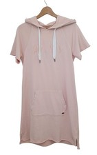 DKNY Sport Pink Hooded Short Sleeve Raw Hem Sweater Dress w/ Kangaroo Pocket Med
