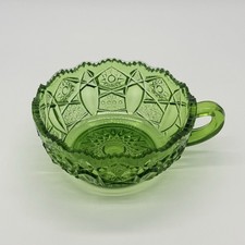 Vintage LE Smith Heritage Green Glass Handled Bowl Nappy Dish
