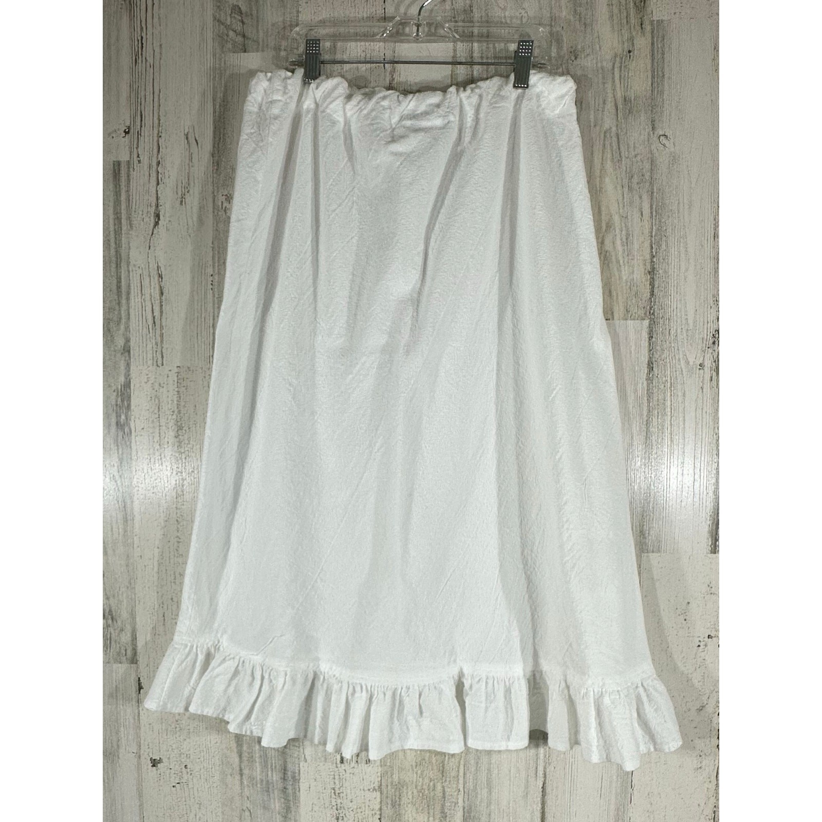 Elan Skirt Size Large White Crinkly Textured Ruffle Hem Drawstring Waist