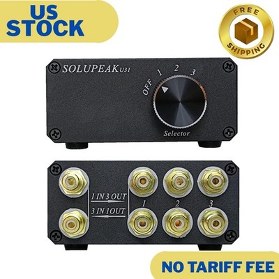 U31 Premium RCA Switch Box, 3 in 1 Out Audio Switch, Stereo Switch Box