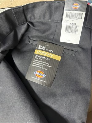 Dickies 46x34 Black Twill Work Pants Loose Fit Straight Leg Mens Double Knee NWT
