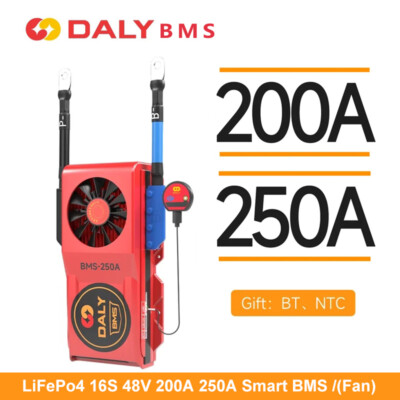 Daly LiFePo4 16S 48V 200A 250A Smart (Fan) BMS with Balance +Bluetooth Module .
