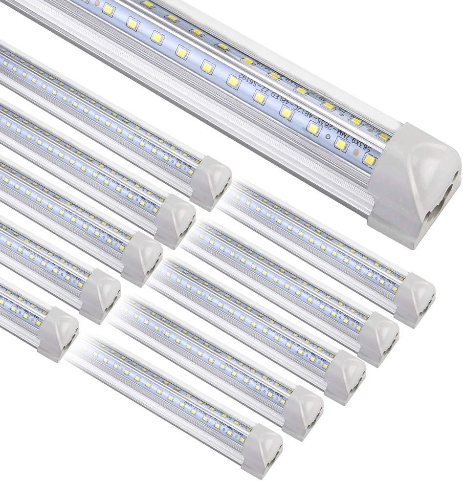 8FT LED Shop Light Fixture, White 10 Pack T8 Integrated Tube Lights, 72W 9500LM