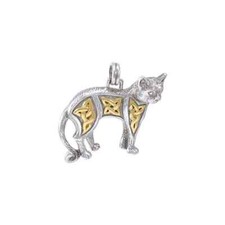 Keltisch Katze 925 Sterling Silber Anhänger Fein Kitty Schmuck Gold Akcent Zwei