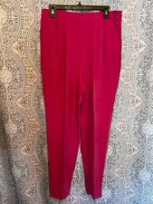 Vintage August Silk 8 High-Waisted Pleated Fuchsia Trousers With Side Zipper  P
