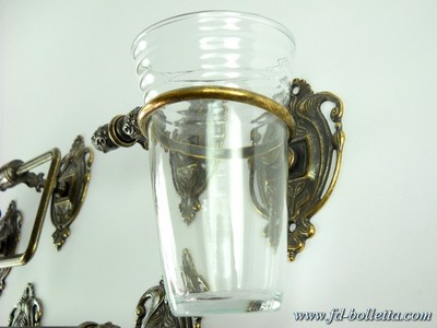 Set Accessori Bagno In Ottone Brunito Stile Impero - 4 Pezzi: Portasapone, Portacarta, Appendino, Portasciugamani