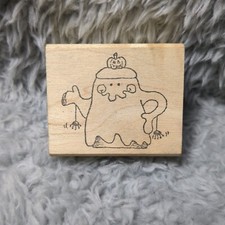 Stampworks Ghost With Spiders And Pumpkin Wood Mounted Rubber Stamp 1996