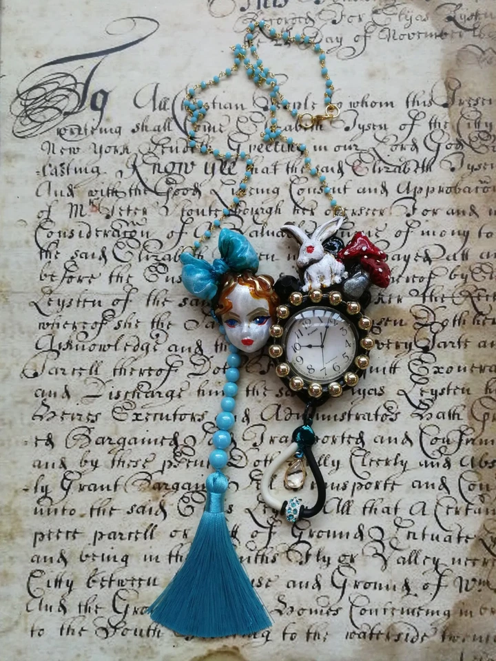 Gioielli Art Deco Collana Bigiotteria Alice nel Paese delle Meraviglie Coniglio - Immagine 3 di 4