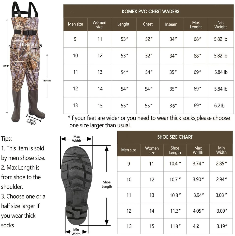 KOMEX Chest Waders Fishing Boots Hunting Waterproof Brown Fits Mens Shoe Size 13 - Image 4 of 4