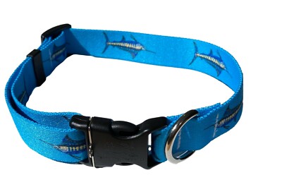 Blue Marlin Fishing Dog Collar by Yellow Dog Sizes M L