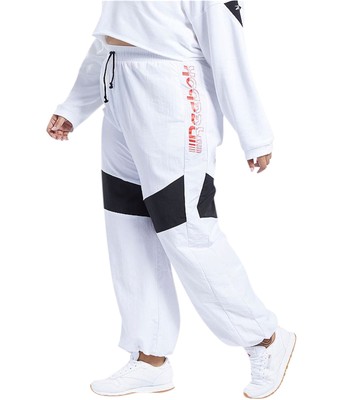 Reebok Womens Meet You There Wide Leg Athletic Track Pants, White, Small