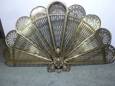 Vintage Brass Peacock Fan Fire Guard Folding Griffin Phoenix Fan Fire Screen